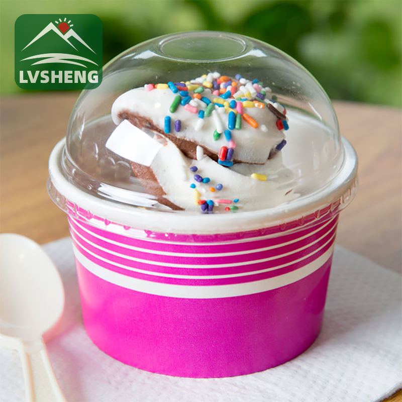 Mga sukat ng papel na sorbetes na tasa na may dome lids pakyawan