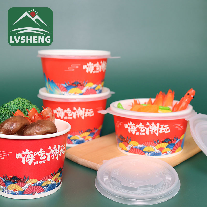 Disposable Printed Take Away Paper Salad Bowl