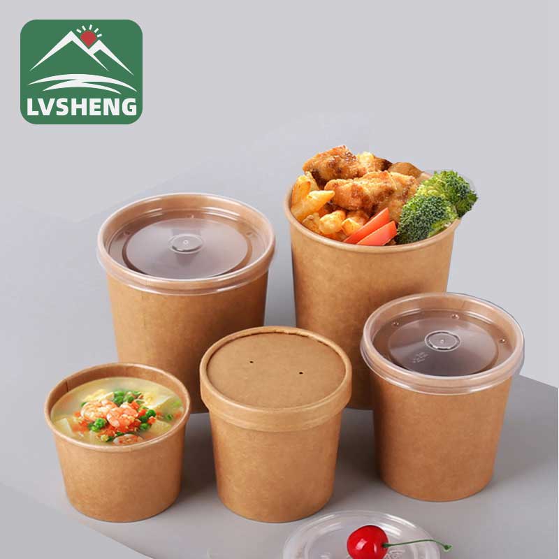 Kraft Disposable Chinese Paper Soup Bowl na may Takip